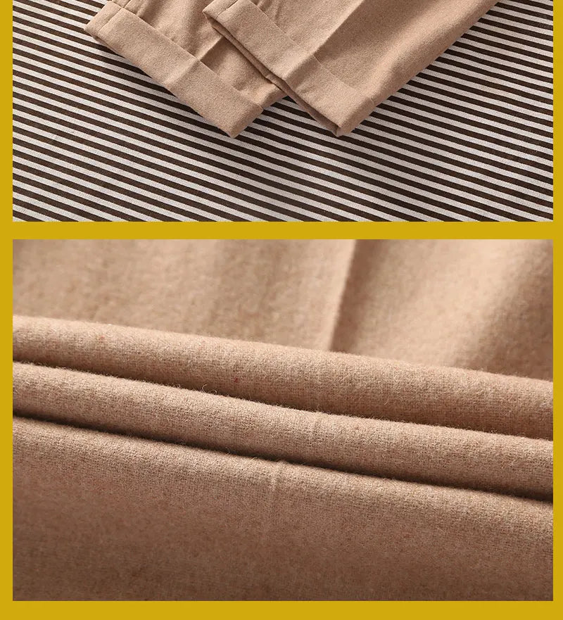 2026 Spring New Arrival Cashmere Fabric Khaki Flannel Loose Straight Leg Pants with Adjustable Waist Special Offer