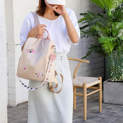 Waterproof Oxford Women Backpack Fashion Anti-theft School Bag Embroidery Designer Female Large Capacity Travel Shoulder Handbag