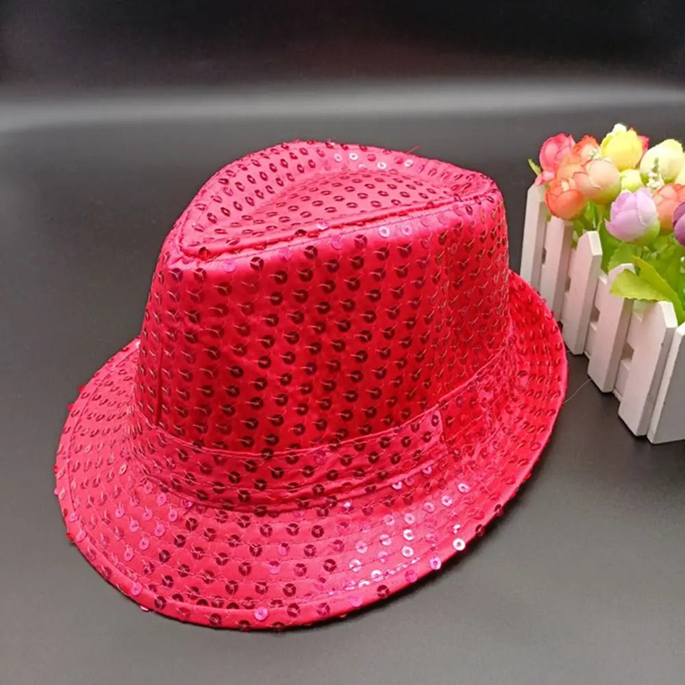 Durable Sequins Jazz Hat Masquerade Shiny Panama Cap Stage Cosplay Dance Performance Hat Holiday