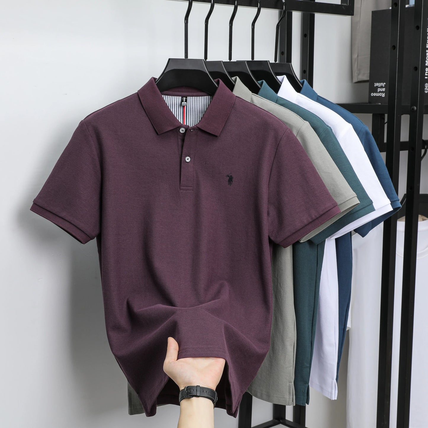 100% pure cotton men's short sleeved summer new golf lapel polo shirt, high-quality designer customized embroidered T-shirt