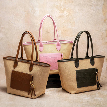 Beach Vacation Women's Tote Bag 2025 New Summer PP Grass Weaving Splicing Design Large Capacity Handbag