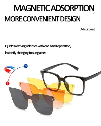 Cycling Polarized Clip On 6 In1 TR90 Myopia Sunglasses Women Magnet Sunshade Sun Glasses Eyeglasses Frame Come With Glasses Box