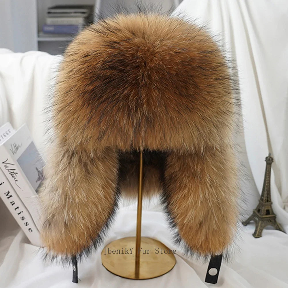 2026 Cap 100% Raccoon Dog Full Fur Fox Fur Hat Men's Fur Ear Protection Winter Thickened and Warm Russian Hat Men's Trend
