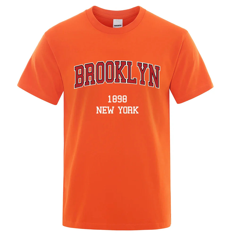 Brooklyn 1898 New York City Letter Prints T Shirt Men Creativity Tee Clothes T-Shirts Loose Summer Tshirt Cotton Breathable Tops