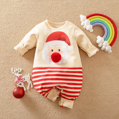 Prowow 0-18M Baby Christmas Costume Cartoon Deer Jumpsuit With Santa Hat Christmas Baby Romper For Newborn New Year Costume