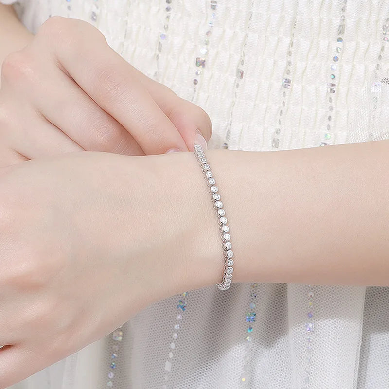 18k Plated 2mm Bubbles Moissanite Tennis Bracelet for Women Luxury Bangles 100% Sterling Silver 925 Full Diamonds Chain
