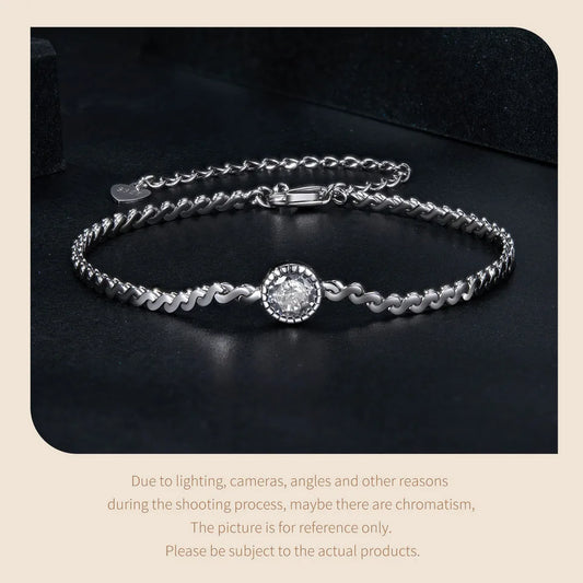 Bracelet scintillant en argent sterling 925, moissanite de 0,5 carat, serti clos, maillons de chaîne en diamant de laboratoire, pour femme, cadeau d'anniversaire