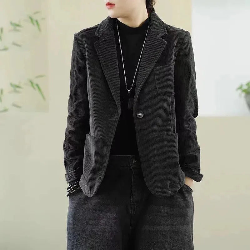 Female Loose Casual Office Ladies Spring Autumn Blazer Jacket Women Korean Long Sleeve Corduroy Suit Coat