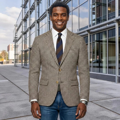 1 Piece Blazer for Men 2 Side Slit Houndstooth Plaid Casual Style Man Suit Jacket Notched Lapel Male Fashion Suit XS-5XL