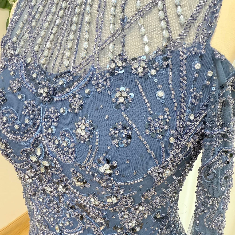 Luxury Beaded Evening Dress Cape Sleeve Dubai Sheer Neck Mermaid Formal Prom Wedding Party Gown Customized 2026