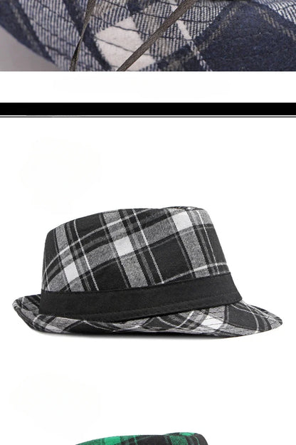 Spring/Summer Classic Versatile Checkered Top Hat Women's British Retro Jazz Fedoras for Men