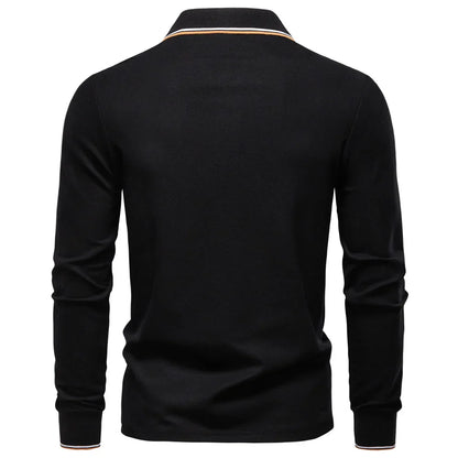 Men's Henley Neck Polo Shirt Cotton Solid Color Long Sleeve Autumn Winter Premium Luxury Mens Top