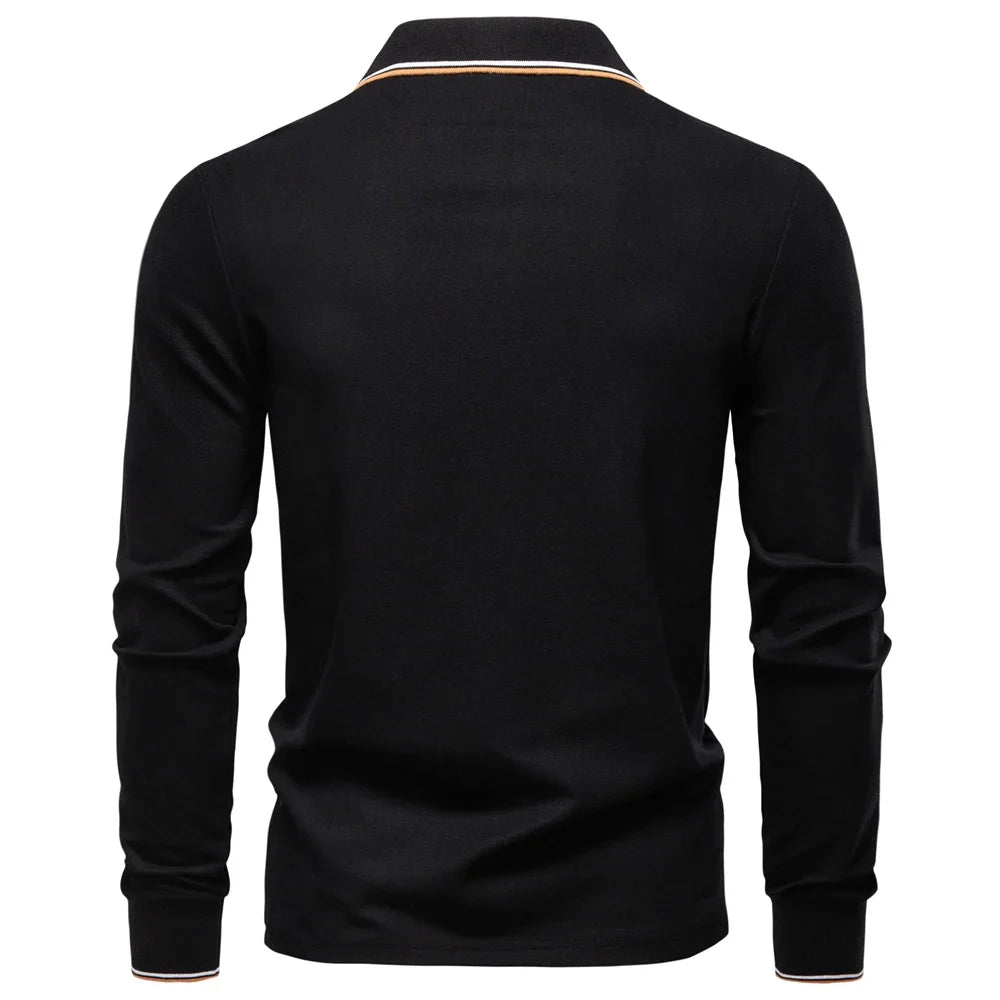 2025 New Men's Mock Neck Polo Shirts for Men Cotton Solid Color Long Sleeve Polo Desinger Social Luxury Touch Male