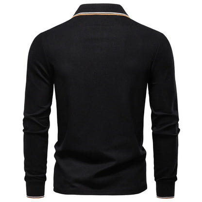 2025 New Men's Mock Neck Polo Shirts for Men Cotton Solid Color Long Sleeve Polo Desinger Social Luxury Touch Male