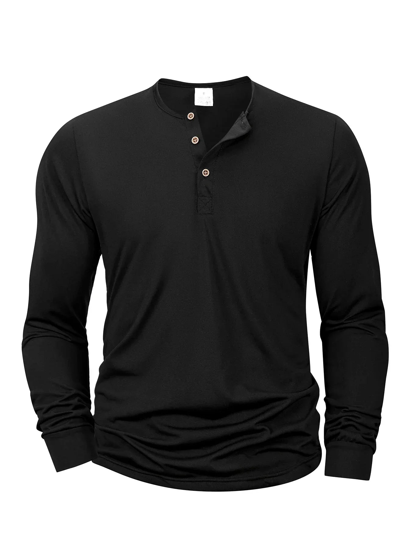 Men's Henery Neck Button Long Sleeve T Shirt Solid Color Spring Summer Breathable Tshirt Fashion Casual Slim Tops Classic Shirts