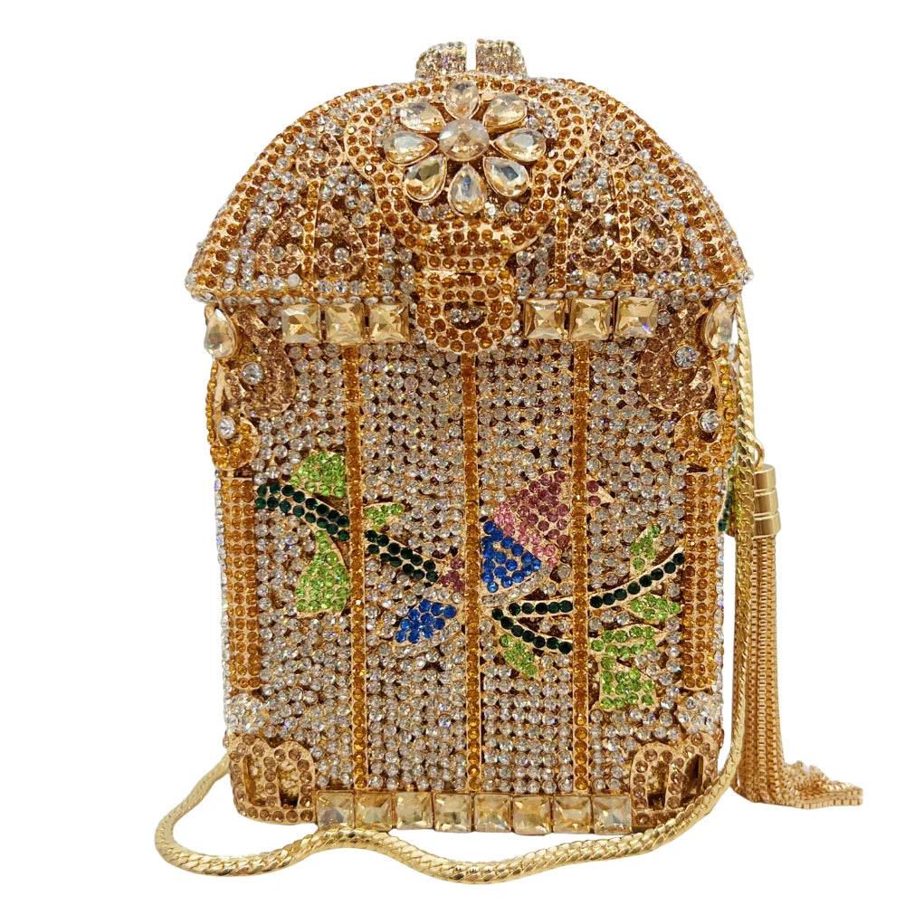 New Arrived Birdcage Gilded Rhinestone Clutch Luxury Diamond Bag Party Stone Purse Crystal Evening Bag Women Handbag