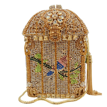 New Arrived Birdcage Gilded Rhinestone Clutch Luxury Diamond Bag Party Stone Purse Crystal Evening Bag Women Handbag