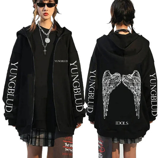 Yungblud IDOLS Wings Album Tour 2025 Zipper Hoodie Male Oversized Zip Up Jacket Men Women Clothing Hip Hop Hoodies Streetwear