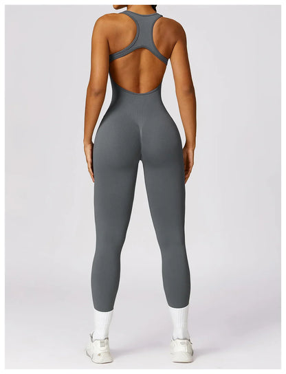 Sexy Back V Jumpsuit Gym Set Women Training Yoga Suit Sportswear Women Sports Jumpsuit Fitness Rompers Stretch Workout Bodysuits