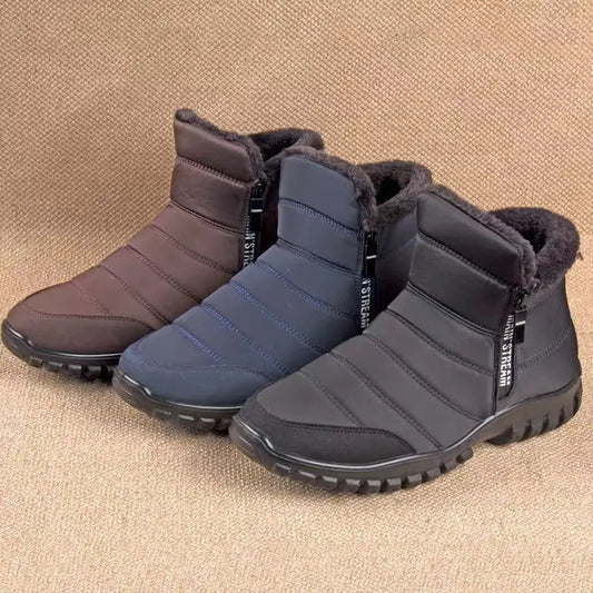 Plus Size Men Winter Thermal Cotton Shoes Double Zipper Light PU Sole Warm Fur Lining Anti-slip Waterproof Ankle Snow Boots