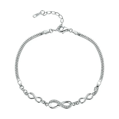 Authentic 925 Sterling Silver Infinity Love Chain Link Adjustable Zircon Bracelet for Women Luxury Silver Jewelry SCB037