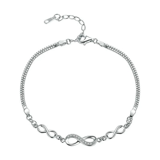 Bracelet pour femme en argent sterling 925 avec maillons infinis, zircone réglable, bijou de luxe en argent SCB037