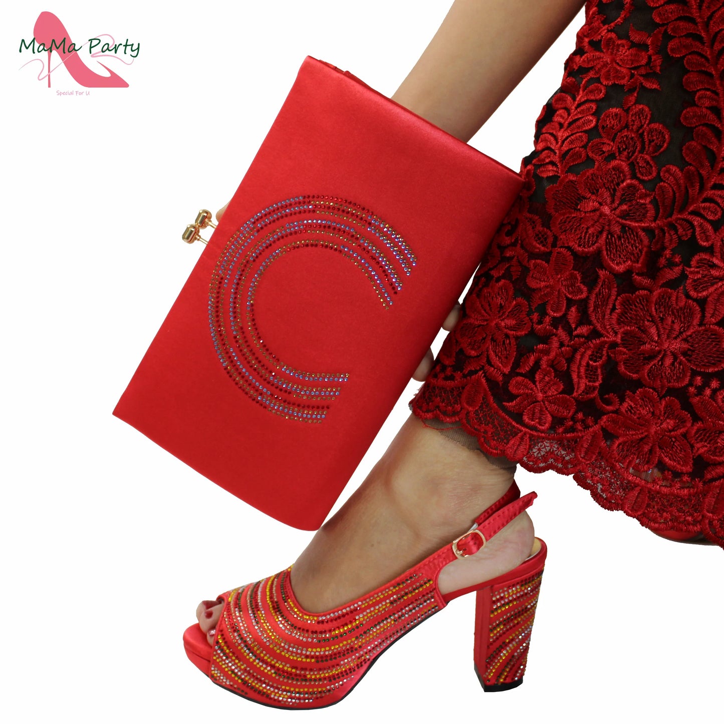 Orange Color Mature Pumps African Design Women Matching Shoes and Bag Set with Platform High Quality Sandals for Wedding
