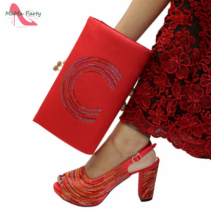 Orange Color Mature Pumps African Design Women Matching Shoes and Bag Set with Platform High Quality Sandals for Wedding