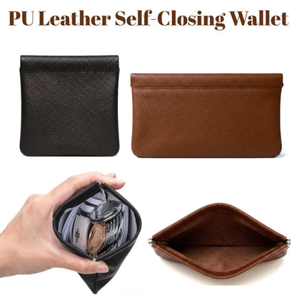 Black/Brown PU Leather Self-Closing Coin Purse No Zipper Mini Pouch Multifunctional Storage Bag for Coin Key Earbud Men Women