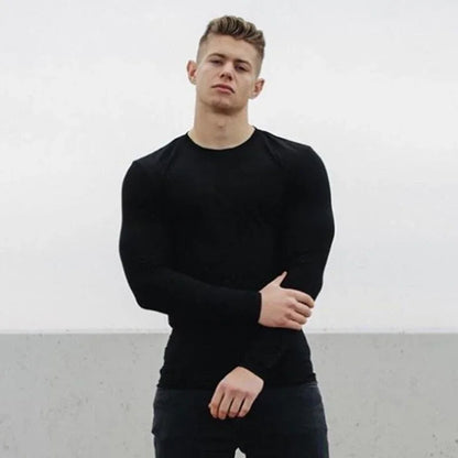 Plain Autunm Cotton Long Sleeve T-shirts Gym Clothing Bodybuilding Fitness Clothing Mens Casual Fashion Slim Fit Sports Shirts