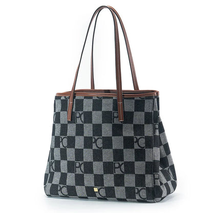 Women Shoulder Bag Retro Chessboard Design High End Versatile, Large Capacity Daily Travel Simple Practical Atmospheric Items