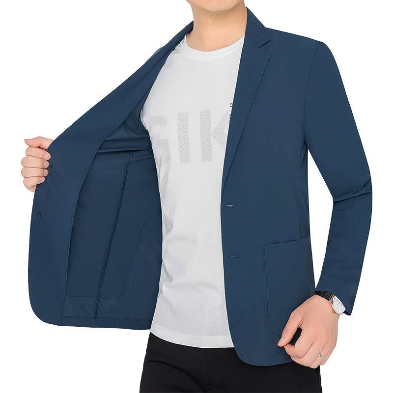Brand Summer Men Blazers Gray Solid Color Thin Anti Wrinkle Quick Drying Soft Business Suit Blazer Jacket for Man