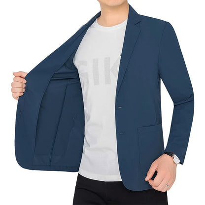Brand Summer Men Blazers Gray Solid Color Thin Anti Wrinkle Quick Drying Soft Business Suit Blazer Jacket for Man