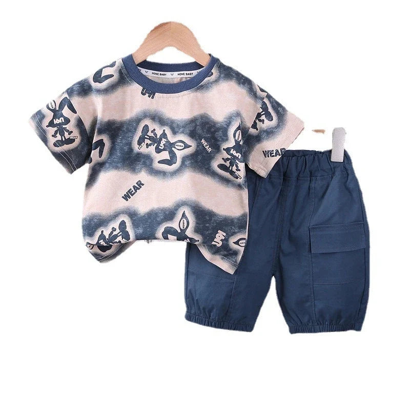 New Summer Kids Boy's Clothes Suits Children Blue Cartoon T Shirt Shorts 2Pcs/Set Casual Toddler Baby Tracksuits 0-5 Years