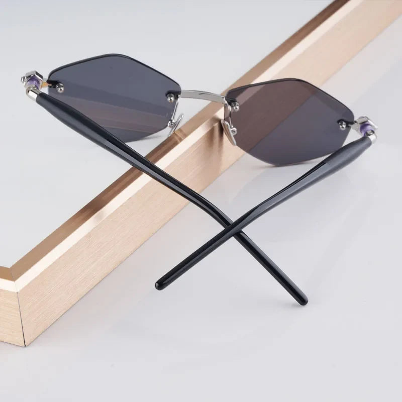 P60 Polygon Luxury Rimless Sunglasses for Men Women Acetate High Quality Germany Brand Fashion Design Gift UV400 Outdoor Eyeware