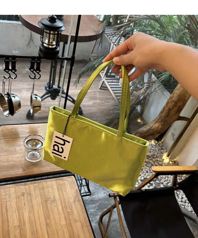Luxury Premium Designer Elegant Womens Silk Satin Small Tote Solid Color Shoulder Underarm Purse Versatile Fashion Commuting Bag