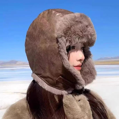 Bomber Hat High Quality Waterproof PU Leather Russian Hat Men Women Thick Warm Winter Fur Hat Male Female Ski Earflap Cap
