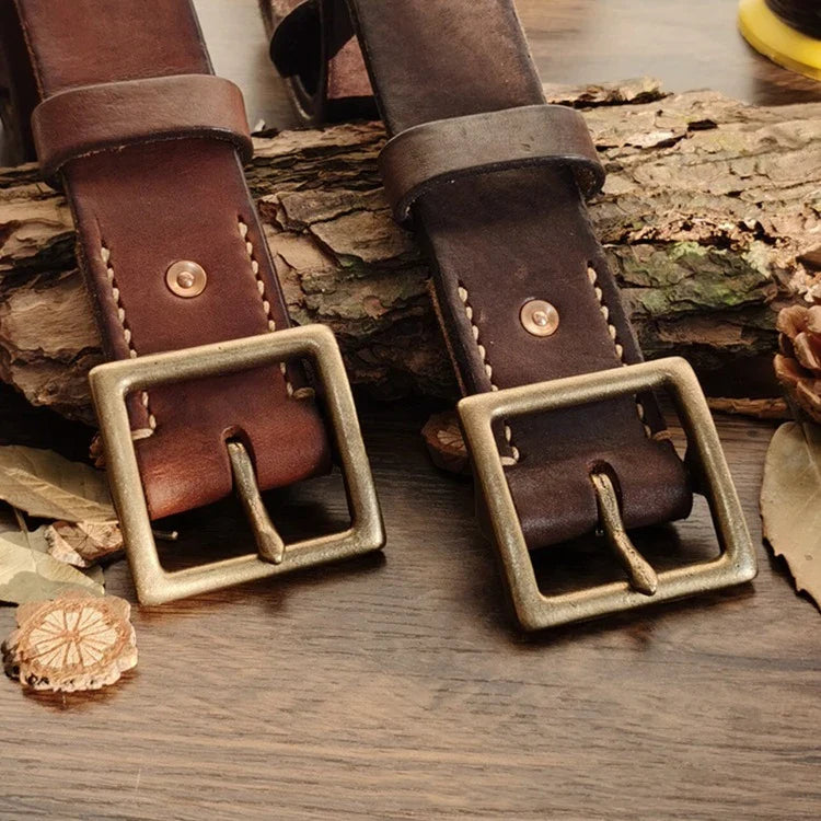 4.1CM Men High Quality Genuine Leather Belt Luxury Designer Brass Pin Buckle Belts Pure Cowskin Vintage Strap Male Jeans for Man