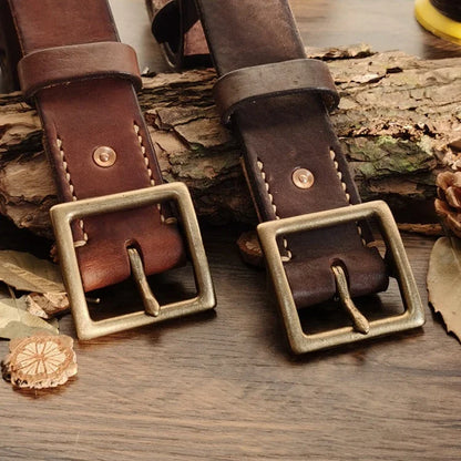 4.1CM Men High Quality Genuine Leather Belt Luxury Designer Brass Pin Buckle Belts Pure Cowskin Vintage Strap Male Jeans for Man
