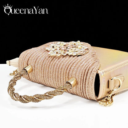 Italian Design Peach Color Pointed Toe Shoe & Bag Set Rhinestone Luxury  Women's High Heels for Parties By QSGFC