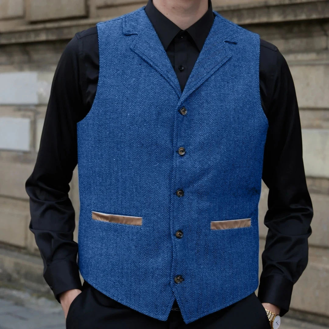 Men Vest Gray Blue With Lapel Single Button Waistcoat For Wedding Birthday Formal Business Casual Banquet Daily Men Suit Vest