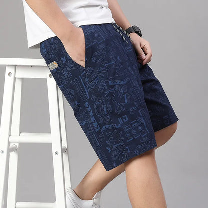Mens 100% Cotton Shorts Elastic Waist Casual Shorts Printed Beach Shorts Relaxed Fit Running Shorts Cotton Sweat Shorts