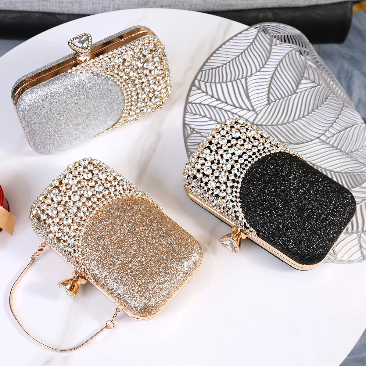 Rhinestone Women Bags Hollow Out Style Crystal Evening Bag Chain Shoulder Handbags Luxury Party Wedding Day Clutch Purse Handle