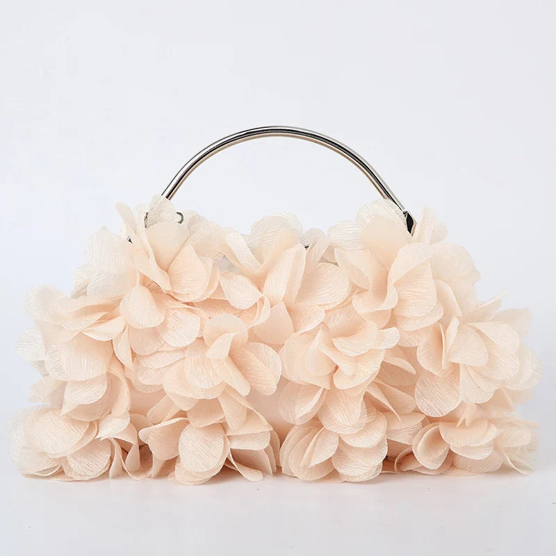 Flower Evening Clutch Purse Sweet Style Floral Wedding Romantic Bridal Handbag Metal Handle Banquet Dinner Dress Bags with Chain