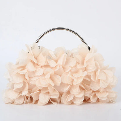 Flower Evening Clutch Purse Sweet Style Floral Wedding Romantic Bridal Handbag Metal Handle Banquet Dinner Dress Bags with Chain