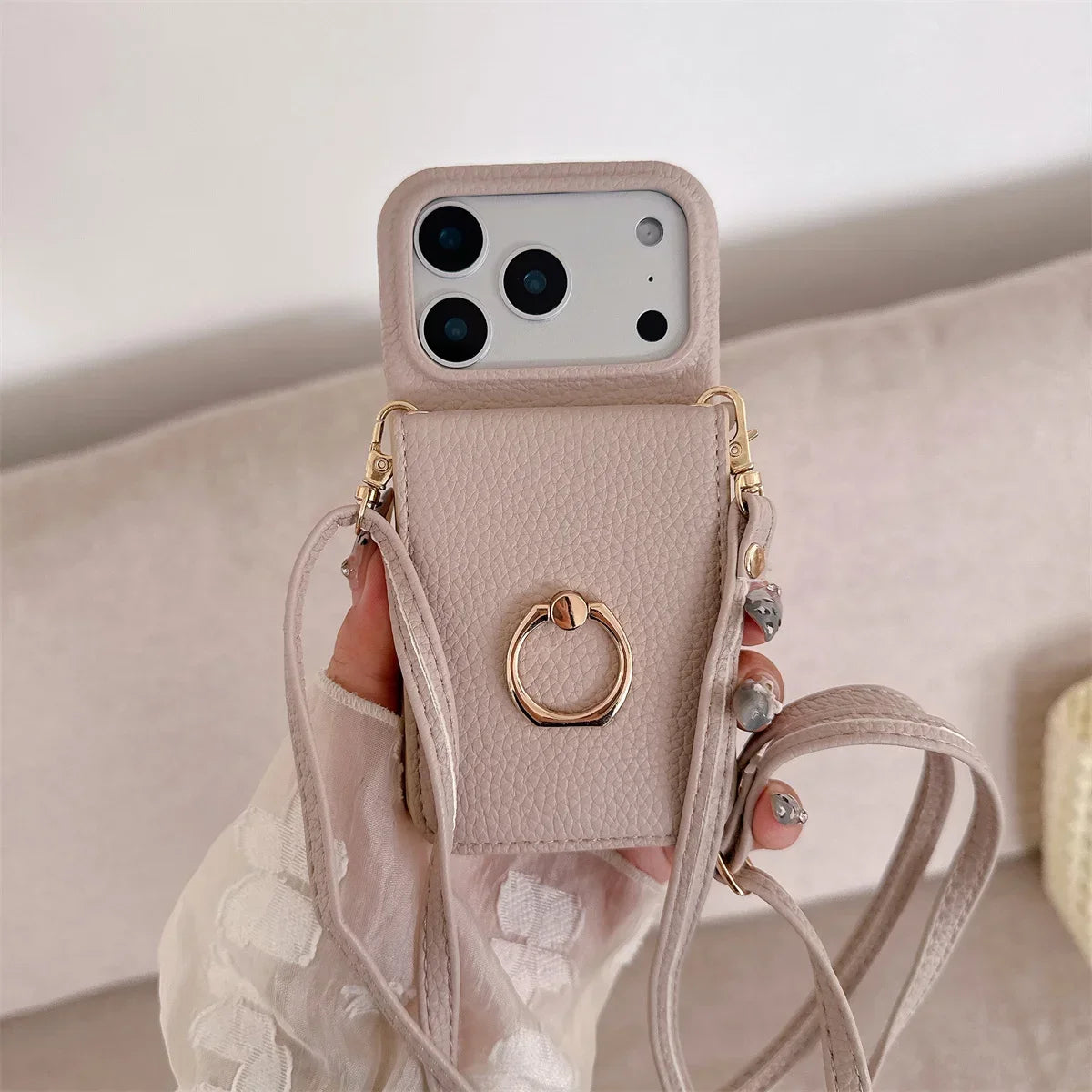 Crossbody Lanyard with Ring Card Holder Make up Mirror Wallet Phone Case for IPhone 17 Air 16E 15 14 Plus 13 12 11 Pro Max Cover