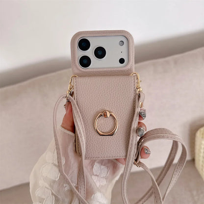 Crossbody Lanyard with Ring Card Holder Make up Mirror Wallet Phone Case for IPhone 17 Air 16E 15 14 Plus 13 12 11 Pro Max Cover