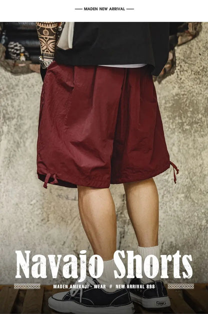 Casual Navajo Embroidered Shorts Loose Fit Beach Thin Pants with Elastic Waist Pockets Cargo Short for Men's Summer Bottom
