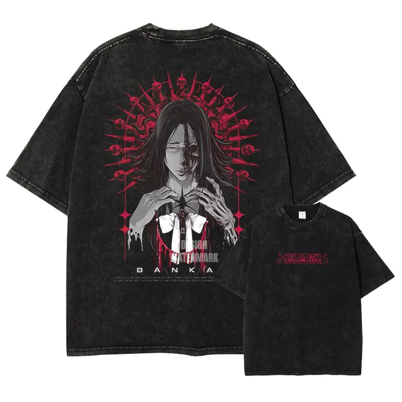 Japan Anime Bleach Aizen Sousuke Graphic Tee Men Oversized Washed Tshirts Manga Casual T Shirt Harajuku Male Cotton T-shirt