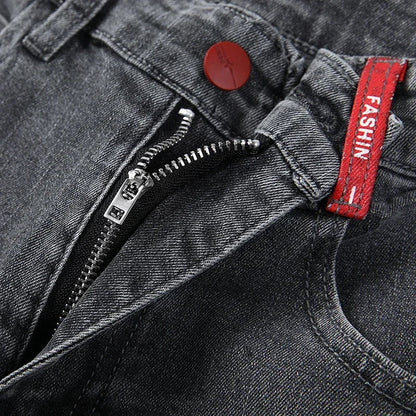 Spring Autumn Men's Stretch Slim Fit Jeans Gray Korean Fashion Skinny Small Straight Denim Pants Casual Trousers Male Clothes